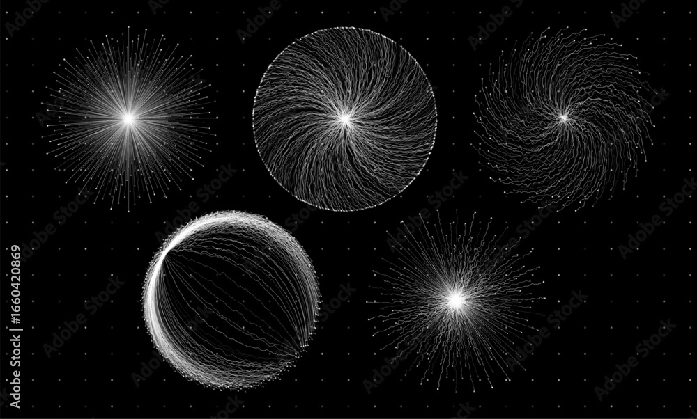 Fototapete abstract circular tech vector shapes with particle streams. data visualization of information flow f