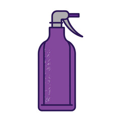 Outline icon of a purple spray bottle placed on textured fabric, isolated on a white background.