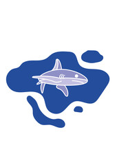 Shark underwater illustration on blue ocean background, marine wildlife PNG