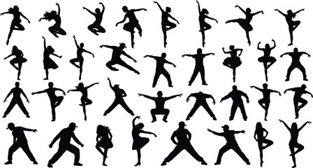 Dance silhouette, ballet pose, contemporary movement, hip hop style, jump spin, expressive arms, performance art, dancer posture, rhythm motion, stage expression © Sabbir's World