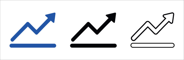 Growth graph colorful silhouette and outline vector icon set showing business trend, finance chart, data analytics, and corporate progress symbols for professional design.