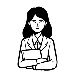 Detailed minimalistic vector illustration of a professional secretary with refined line art and modern icon style design