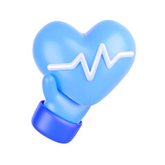 Stylized 3D Rendering of a Hand Holding a Heart with a Pulse Line on a Black Background