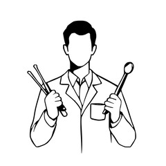 Detailed Modern Dentist Icon Illustration in Minimal Line Art Style with Abstract Dental Elements