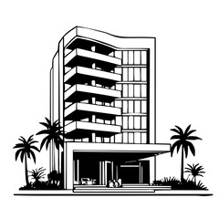 Artistic Hotel Illustration in Minimalistic Line Vector Style with Geometric and Abstract Modern Design Elements