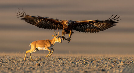 A Golden Eagle Hunting Saiga