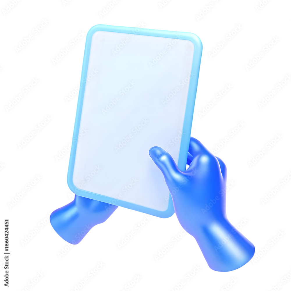 Poster 3d render of hands holding a tablet with blank screen isolated on black background technology concep