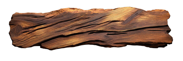 Detailed view of a weathered wood fragment showcasing its natural texture and organic grain, isolated on transparent background.