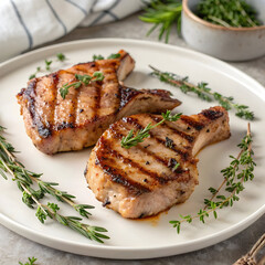 Delicious grilled pork chops with thyme