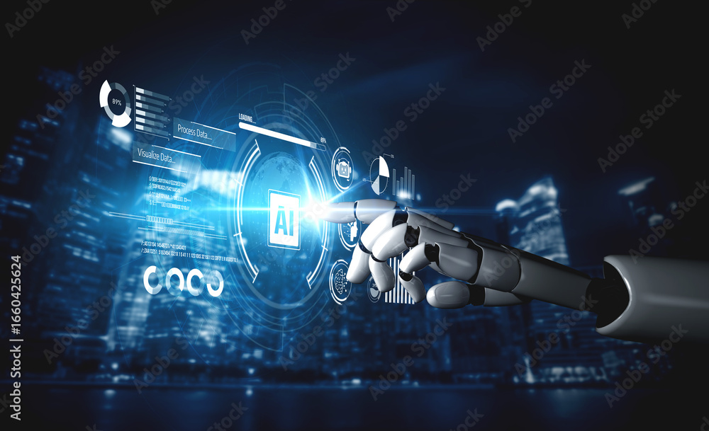 Aufkleber ai assistant brain processor with llm technology, big data, machine learning, generative ai for busi