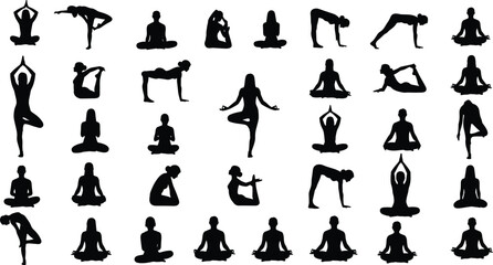 Yoga silhouette, yoga poses, fitness exercise, meditation posture, balance training, flexibility workout, wellness practice, healthy lifestyle, stretching, mind body connection