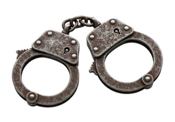 Old Rusty Metal Handcuffs Isolated on White Background  
