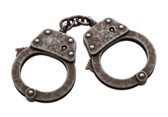 Old Rusty Metal Handcuffs Isolated on White Background  
