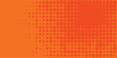 Dots halftone orange color pattern gradient texture with technology digital background. Dots pop art comics modern orange background