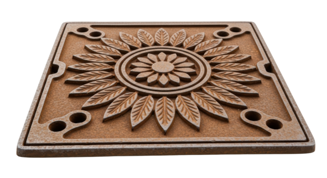 Decorative Square Manhole Cover with Floral Pattern  
