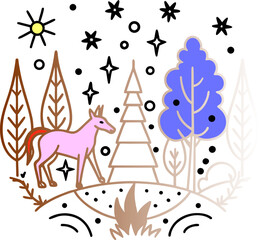 “Magical Forest, Geometric Patterns, Ecosystem, Infographic and Global Unity Vector Illustrations”