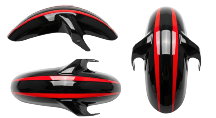 Black Motorcycle Fender with Red Racing Stripe Isolated on White
