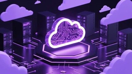 Futuristic Cloud Computing Network With Servers and Circuitry in Purple Tones