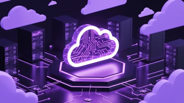 Futuristic Cloud Computing Network With Servers and Circuitry in Purple Tones - Powered by Adobe
