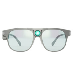 Fototapeta premium Futuristic smart glasses with integrated camera and glowing blue light