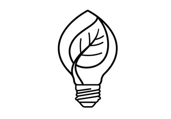 Minimalist Leaf Light Bulb Line Art Symbolizing Green Energy and EcoInnovation.