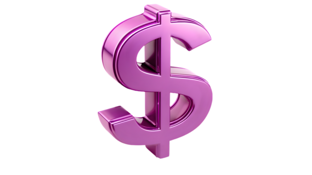 Shiny pink dollar sign symbol on black background