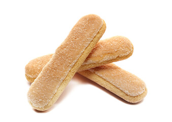 Ladyfinger savoiardi biscuit cookie isolated on white, side view