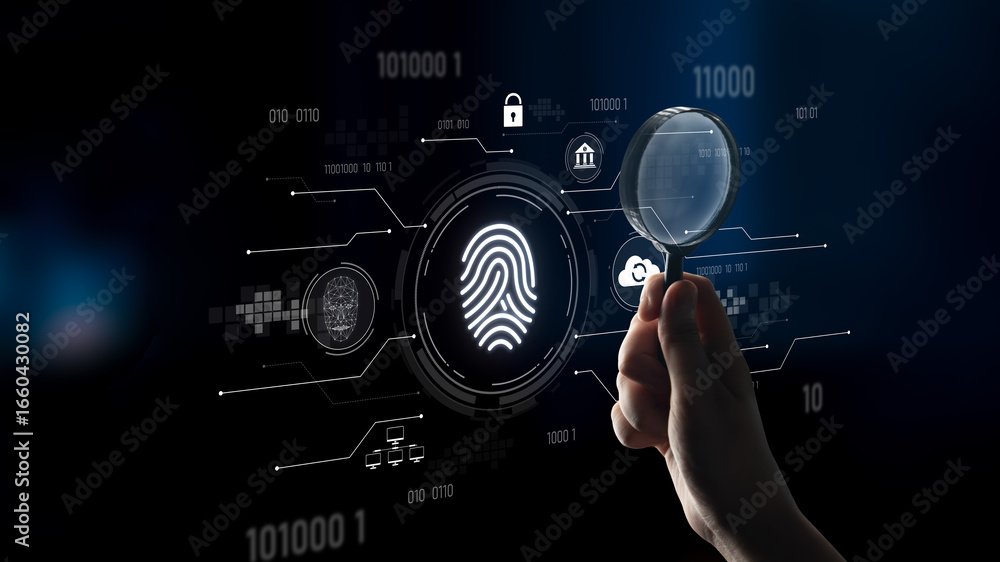 Poster biometric fingerprint identification and cybersecurity system ensuring secure access, identity verif