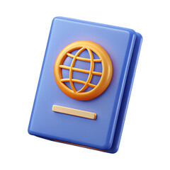 3D Passport Icon with Globe Symbol Isolated on White Background for Travel, Tourism, Immigration, and Identification Concept in plastic cartoon style