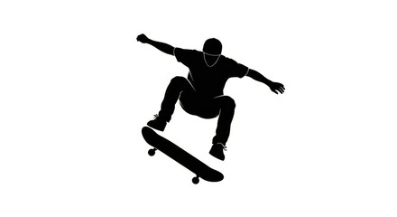 Silhouette of a skater performing an impressive mid-air trick on a skateboard stunt action