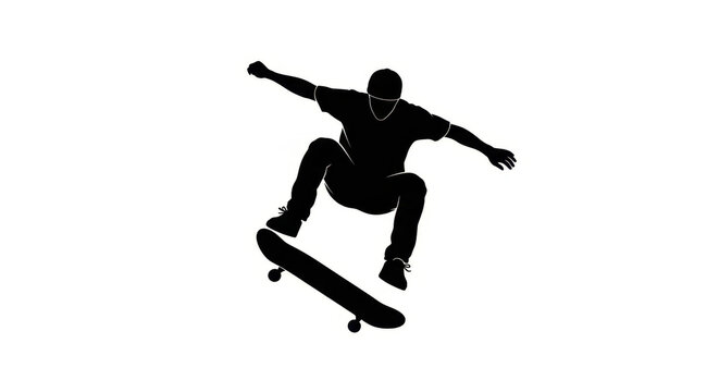 Silhouette of a skater performing an impressive mid-air trick on a skateboard stunt action - Powered by Adobe
