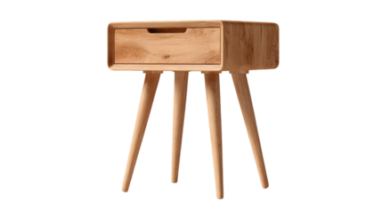 Mid century modern wooden end table with drawer and tapered legs