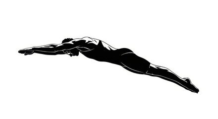 Monochrome illustration capturing the dynamism and power of a swimmer diving forward with