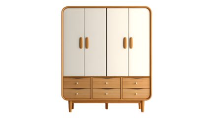 Modern white and wood wardrobe with six drawers and rounded corners