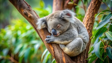 Obraz premium Koala sleeping on a branch
