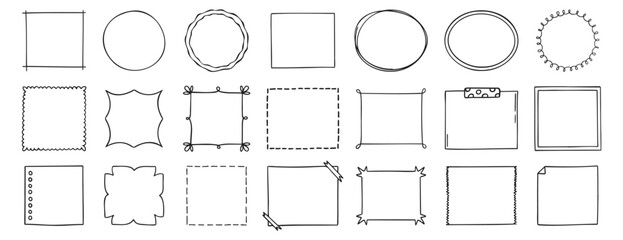 Doodle thin line frame border set. abstract empty line shapes hand drawn style frames. 
