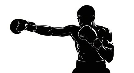 Black and white silhouette illustration of a boxer delivering a powerful punch with unwavering