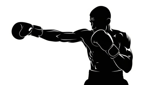 Black and white silhouette illustration of a boxer delivering a powerful punch with unwavering
