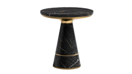 Elegant black marble pedestal table with gold accents