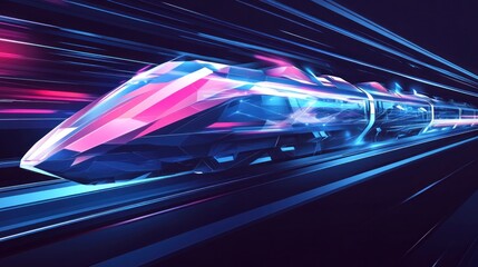 Futuristic train speeding through tunnel with vibrant light trails