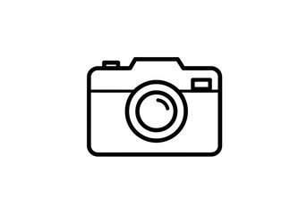Modern Camera Icon in Minimalist Black Line Art Style on a Clean White Background.