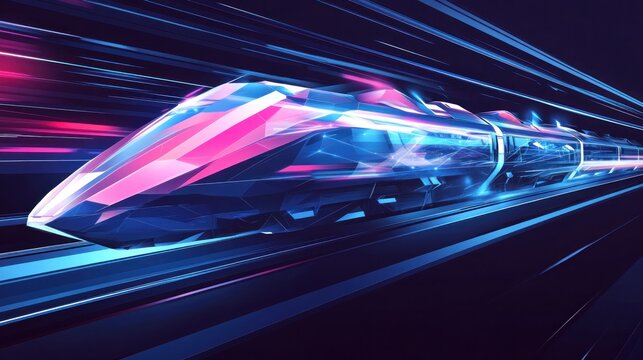Futuristic train speeding through tunnel with vibrant light trails