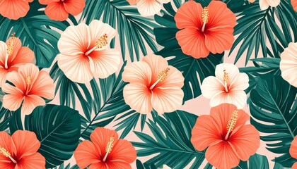 Naklejka premium Hibiscus Tropical Floral Pattern.