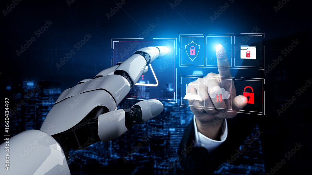 Poster ai identifies cybersecurity threat and breach by protecting data, detecting threat, and preventing s