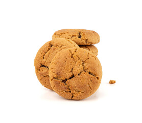 Chocolate cookies with chocolate filling isolated, brown round biscuits, broken sweet cocoa pastry