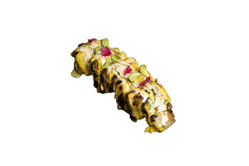 Murgh Malai Kebab—tender chicken marinated in cashew nut paste and spices, skewered and roasted, isolated on transparent background, perfect for Indian cuisine and stock food collections.