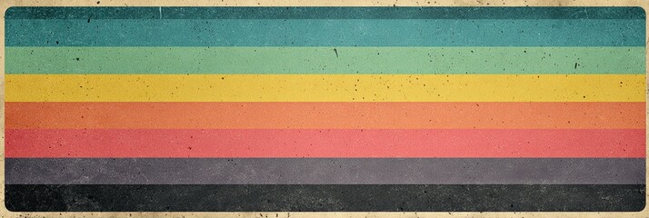 Vintage color palette with horizontal stripes in retro teal, green, yellow, coral, salmon, and charcoal gray, evoking nostalgic mid-century design aesthetic