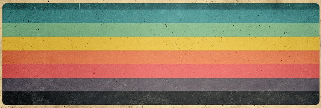 Vintage color palette with horizontal stripes in retro teal, green, yellow, coral, salmon, and charcoal gray, evoking nostalgic mid-century design aesthetic
