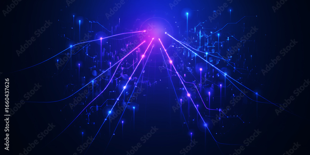 Aufkleber abstract representation of glowing lines converging on a central point in blue space