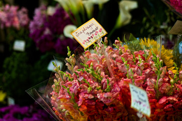 Beautiful floral market snapdragons bouquet in pink, red, orange, and yellow hues, priced at 12.50...